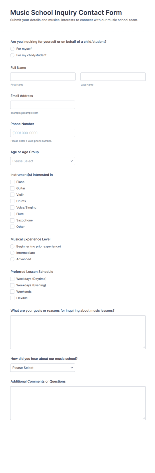 Music School Inquiry Contact Form Template