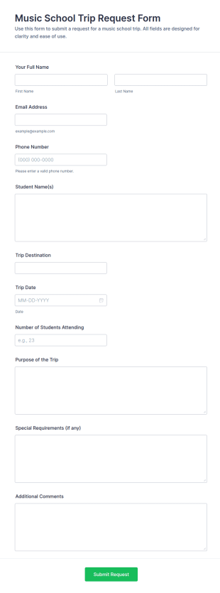 Music School Trip Request Form Template