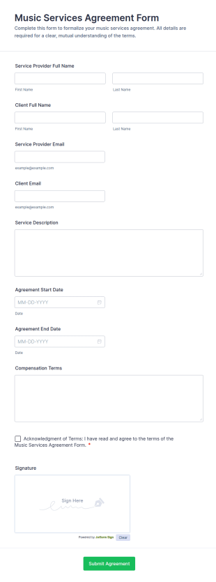 Music Services Agreement Form Template
