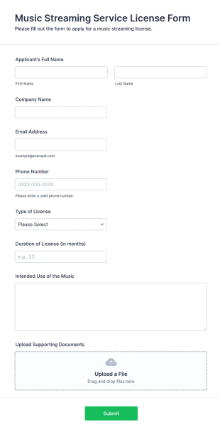 Music Streaming Service License Form Template
