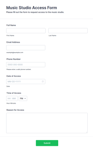 Music Studio Access Form Template