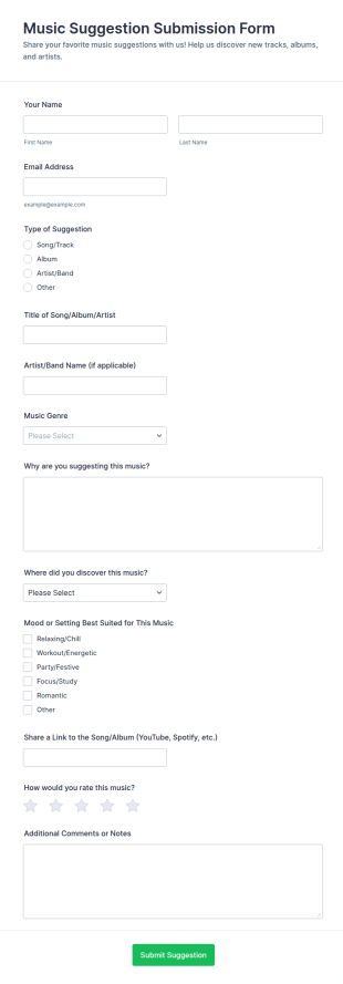 Music Suggestion Submission Form Template