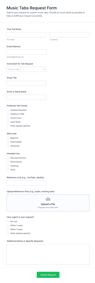 Music Tabs Request Form Template