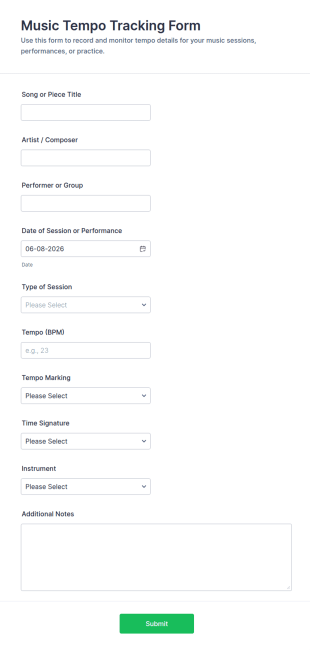 Music Tempo Tracking Form Template