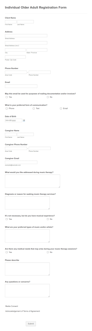 Music Therapy Registration Form Template