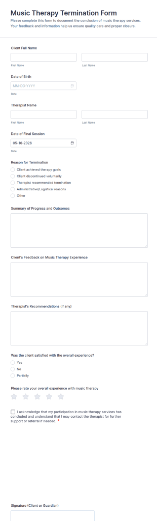 Music Therapy Termination Form Template