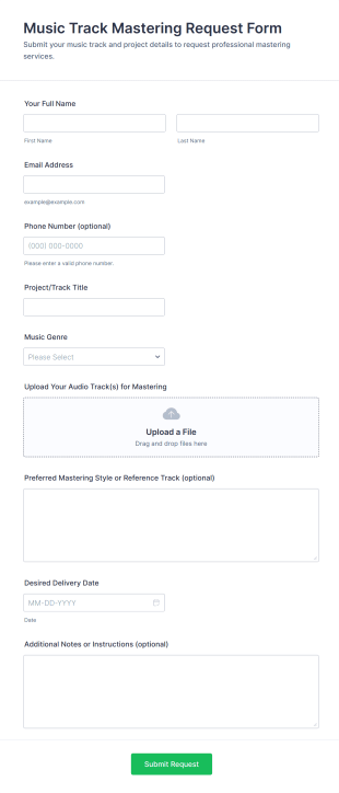 Music Track Mastering Request Form Template