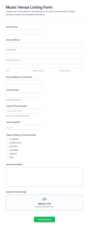 Music Venue Listing Form Template