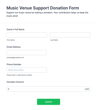 Music Venue Support Donation Form Template