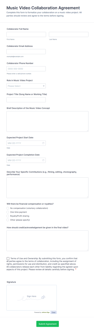 Music Video Collaboration Agreement Form Template