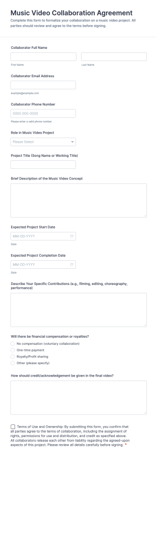 Music Video Collaboration Agreement Form Template