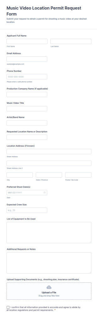 Music Video Location Permit Request Form Template