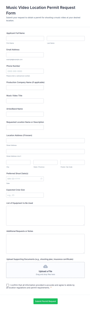 Music Video Location Permit Request Form Template