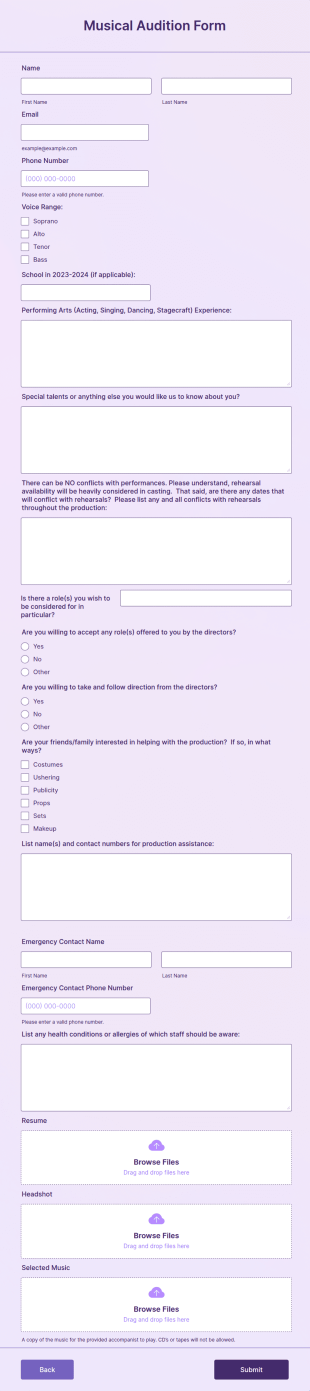 Musical Audition Form Template