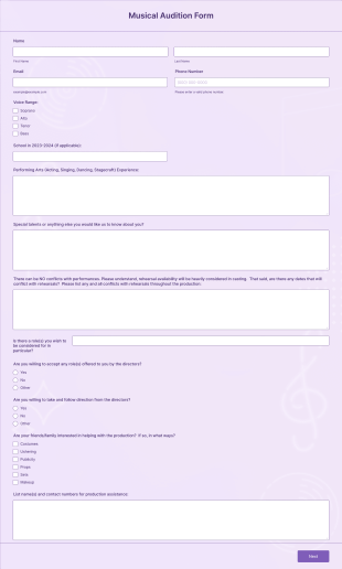 Musical Audition Form Template