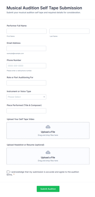 Musical Audition Self Tape Submission Form Template