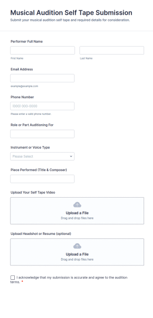 Musical Audition Self Tape Submission Form Template
