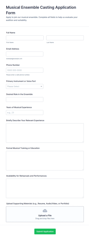 Musical Ensemble Casting Application Form Template