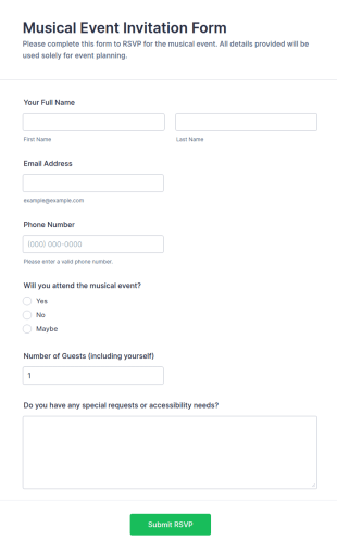 Musical Event Invitation Form Template