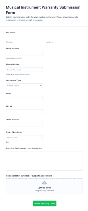 Musical Instrument Warranty Submission Form Template