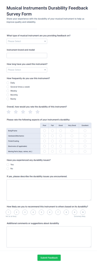 Musical Instruments Durability Feedback Form Template