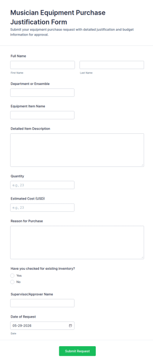 Musician Equipment Purchase Justification Form Template