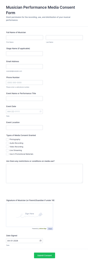 Musician Performance Media Consent Form Template
