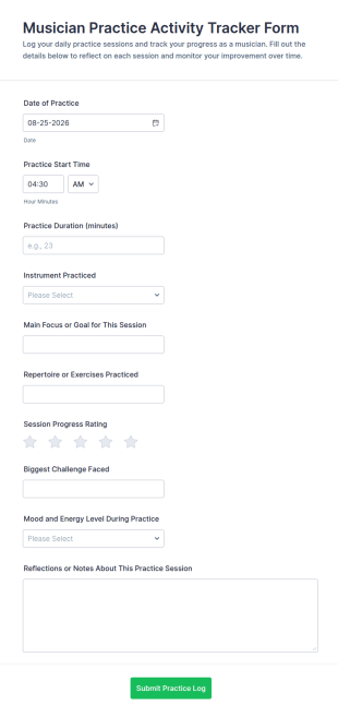Musician Practice Activity Tracker Form Template
