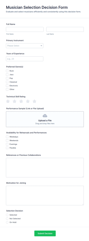 Musician Selection Decision Form Template