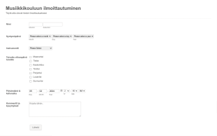 Musiikkikouluun Ilmottautumiskaavake Form Template