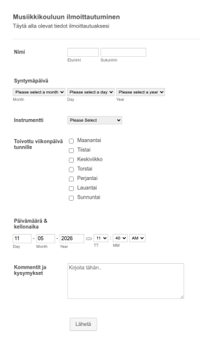 Musiikkikouluun Ilmottautumiskaavake