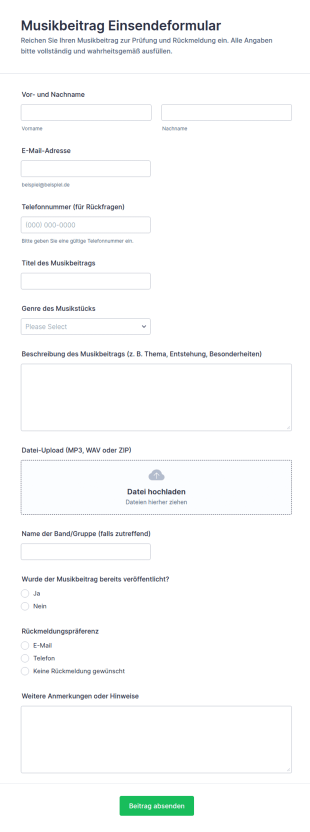 Musik Einreichen Form