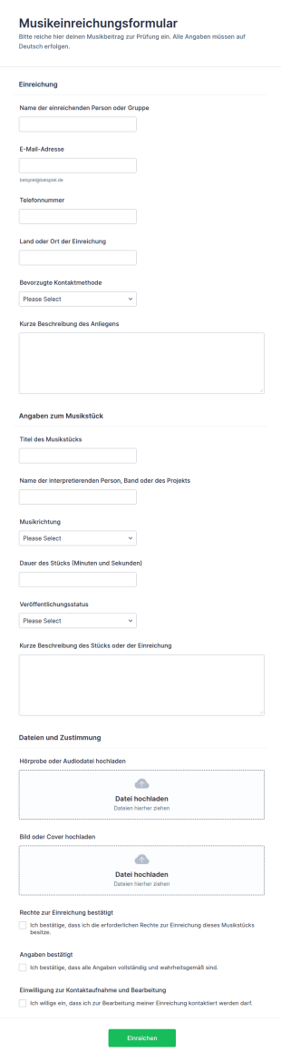 Musik Einreichungsformular