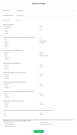 Musik Umfrage Form Template