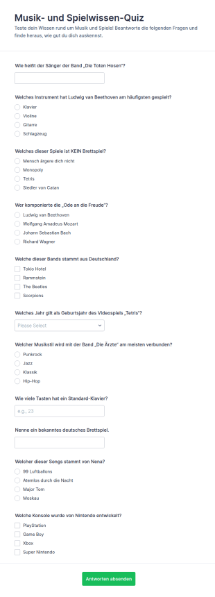 Musik Und Spielwissen Quiz Fragebogen