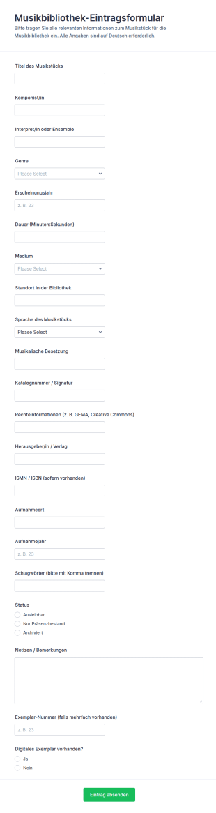Musikbibliothek Eintrag Formular
