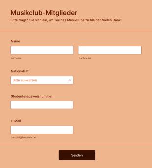 Musikclub Mitglieder Form Template