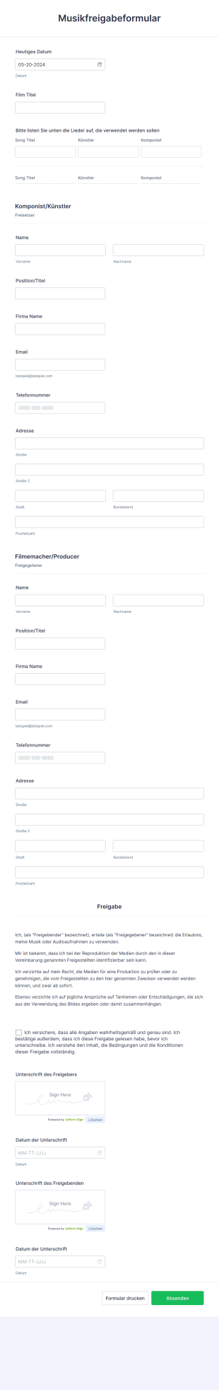 Musikfreigabeformular