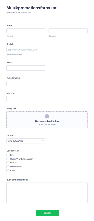 Musikpromotionsformular Form Template