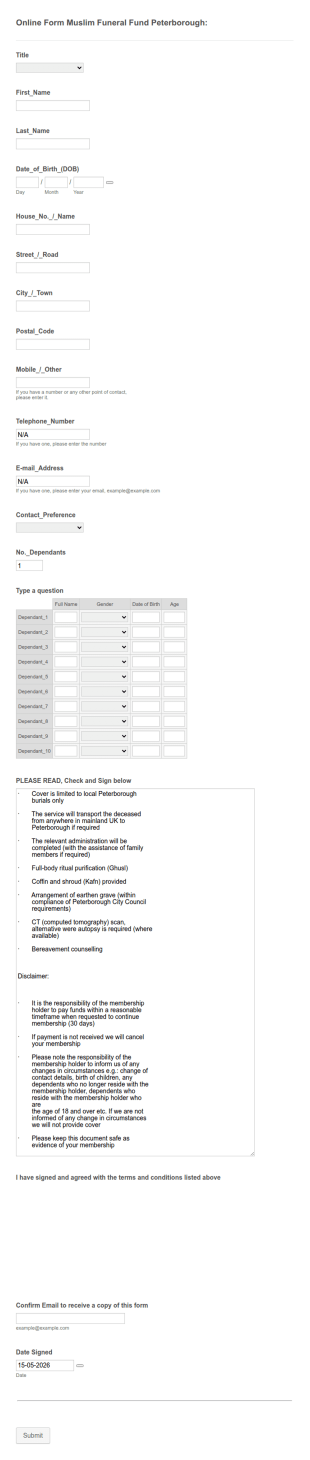 Muslim Funeral Fund Of Peterborough Form Template