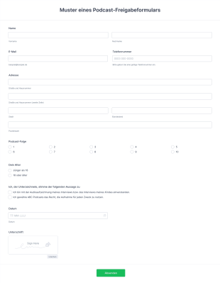 Muster Eines Podcast Freigabeformulars