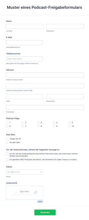 Muster Eines Podcast Freigabeformulars