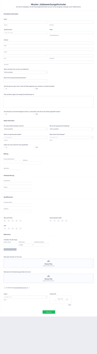 Muster Jobbewerbungsformular Form Template