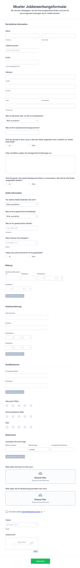 Muster Jobbewerbungsformular