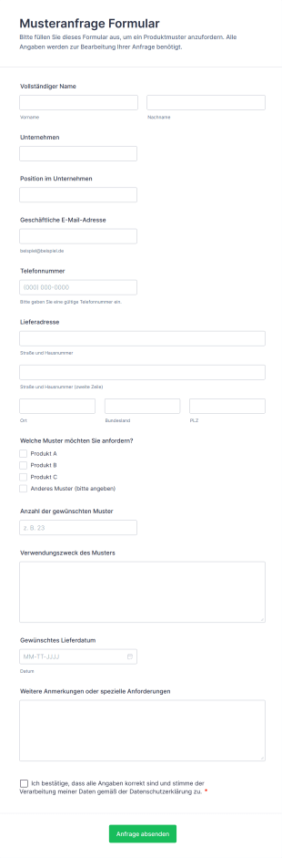 Musteranfrage Formular