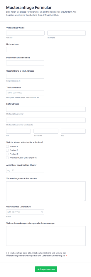 Musteranfrage Formular