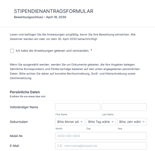 Musterantragsformular Für Ein Stipendium Form Template
