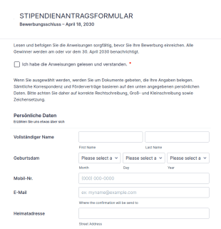 Musterantragsformular Für Ein Stipendium