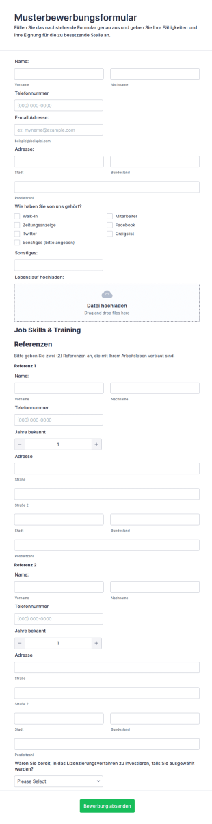 Musterbewerbungsformular