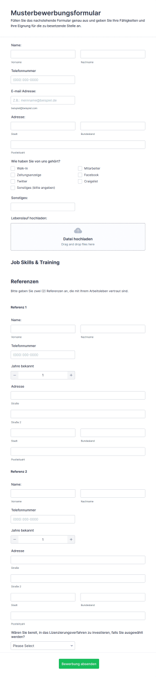 Musterbewerbungsformular